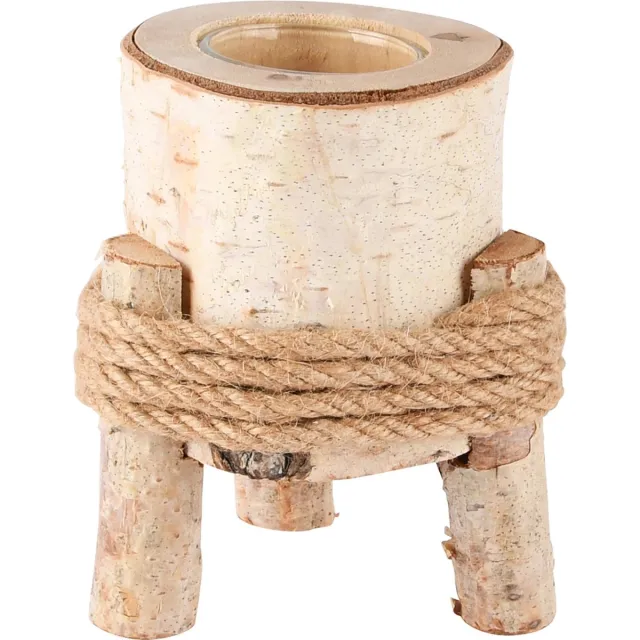 dekoratief Theelichthouder op pootjes, naturel, hout, 8x8x12cm | A245609