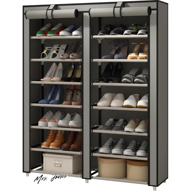 Mrs. Jones Dubbele rij schoenenrek opbergorganizer met grote capaciteit 7-laags schoenenkast plank kast voor 28 paar schoenen grijs . multi-color