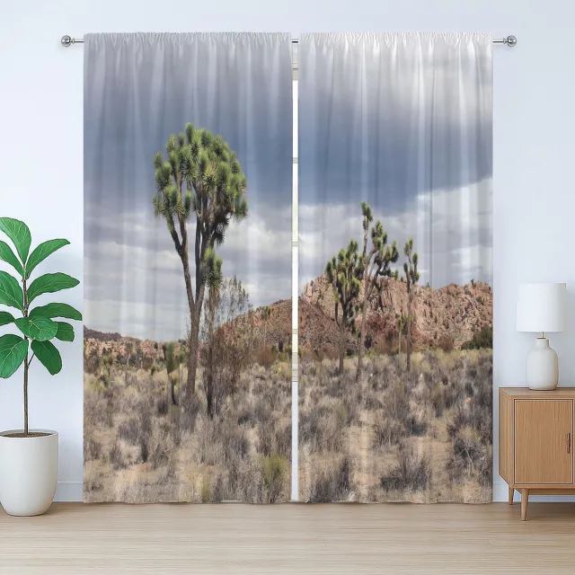 ABAKUHAUS Rustiek woestijngordijn, natuurlijke aanblik van droge planten, met lussen en haken , 280 x 225 cm, plafondblauw, beige en groen
