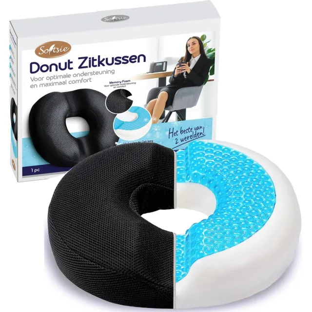 Softsie Donut ZitKussen Orthopedisch & Ergonomisch Voor Auto En Bureaustoel - Stuitkussen - Ringkussen - Zitring Kussen - voor Aambeien, Piercing en Stuitje Wit