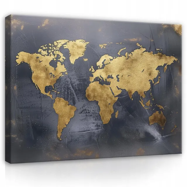 WALLARENA Canvas schilderij - 60x40 cm - moderne wereldkaart in zwart en goud voor aan de muur multikleurig