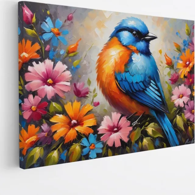 Saammp Canvas Schilderij - Abstracte Vogel - Dieren - Bloemen - 90x60 - Foto op canvas - Wanddecoratie - muurdecoratie Woonkamer - Slaapkamer decoratie - Canvas Print Multicolor