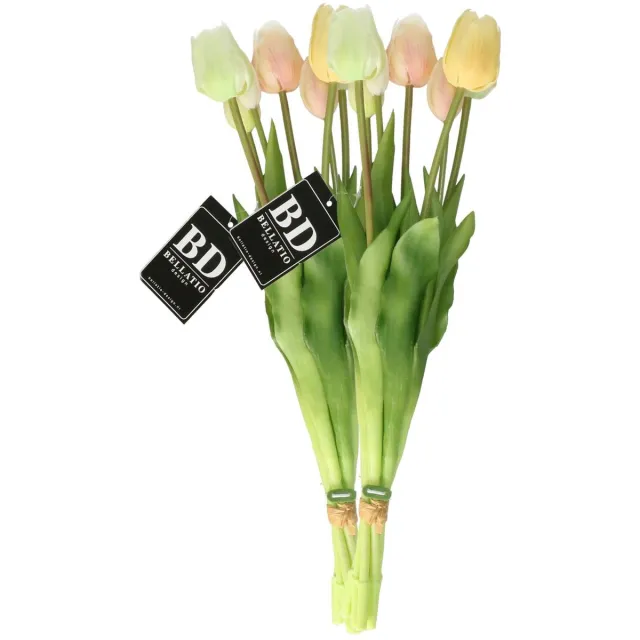 Bellatio Design Kunst tulpen boeket Sally - 14x stuks - multi kleuren - real touch - 47 cm Wit