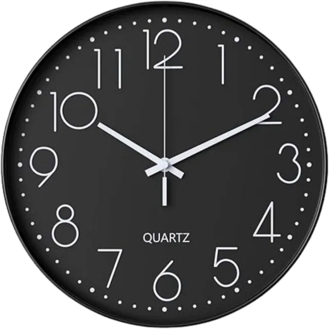 TYME Wandklok - 30cm Klok modern - Analoog - Stil Uurwerk - Muurklok - Quartz - Zwart Zilver Zwart/Zilver