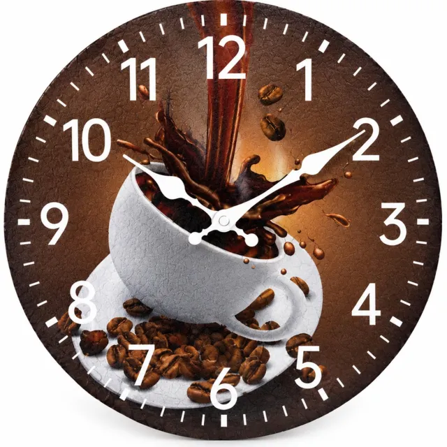 SWGOTA Stille quartz-wandklok 12 inch (29,7 cm) met koffiemotief - Rond, enkelzijdig, witte cijfers en wijzers Bruin