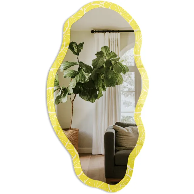TULUP Citroenschijfjes Spiegel - Geel Rechthoekige Spiegel Met Modern Design - Organische Spiegel - Keuken, Woonkamer, Kantoor - Illustratief - 45x90 cm - Totale afmeting 52x97 cm Citroenstukjes, Geel