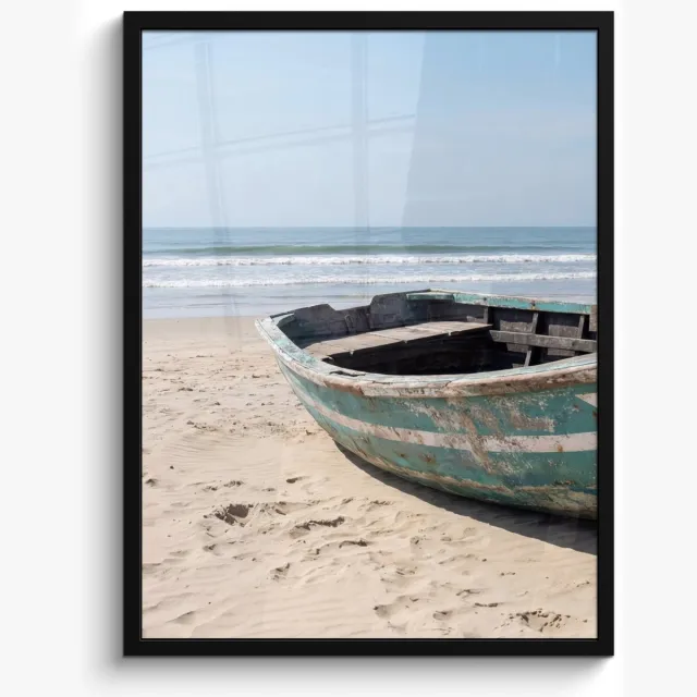 FrameYourWall Poster in lijst - Fotolijst 50x70 cm - Posters - Boot - Zandstrand - Zee - Posterlijst zwart - Decoratie - Wanddecoratie woonkamer - Muurdecoratie slaapkamer