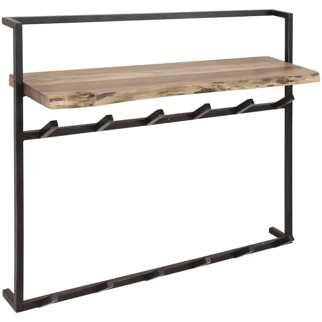 Nest of Nora Kapstok Sylt - Hoog model met hoedenplank en 2x6 haken - Massief acacia - Wandkapstok van acaciahout Bruin