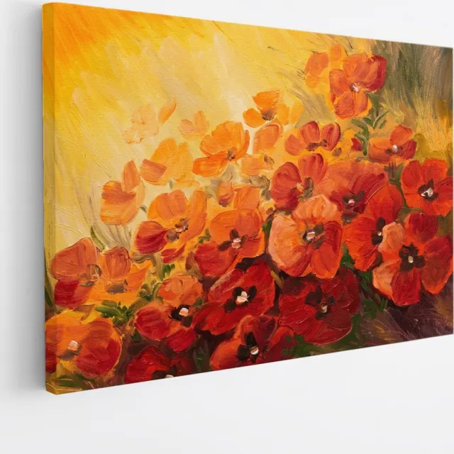 Saammp Canvas Schilderij - Rood-Oranje Bloemen - Natuur - Abstract - 60x40 - Foto op canvas - Wanddecoratie - Muurdecoratie Woonkamer - Kantoor Decoratie Multicolor