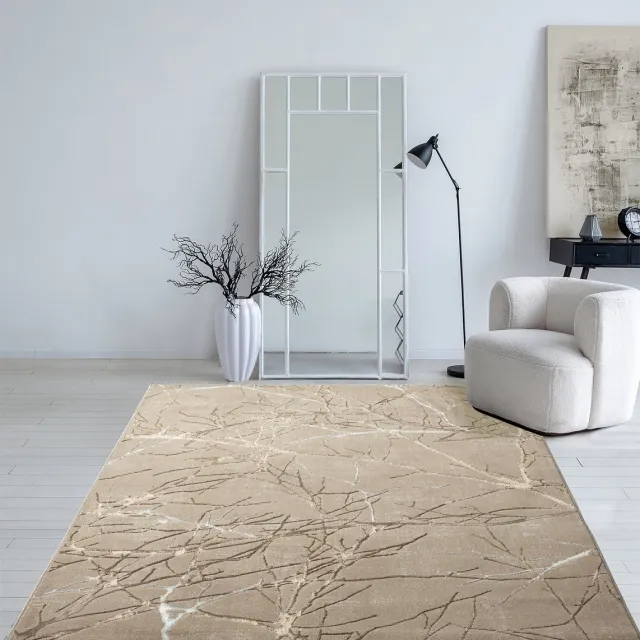 the carpet Mila – Modern Vloerkleed Takkenmotief – Beige & Bruin – Glansstructuur – 160 x 230 cm beige met bruin takken