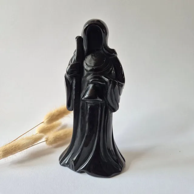 Moonlight Gemstones Zwarte Obsidiaan De Dood Carving – Grim Reaper – 18 cm (Halloween) Meerkleurig
