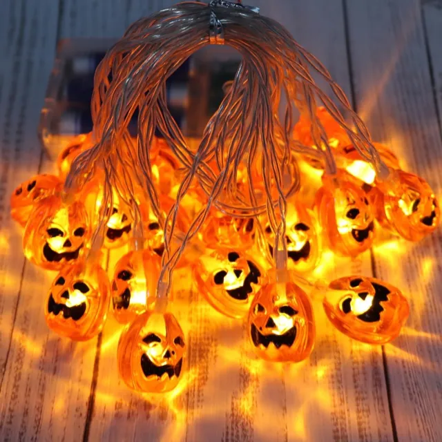 Aofixver Halloween-lichtsnoer van 3meter met 20 pompoenvormige LED-lampjes op batterijen; waterbestendige pompoendecoratie voor binnen en buiten (feestjes, huis, veranda's, tuinen, bomen) — warm oranje.