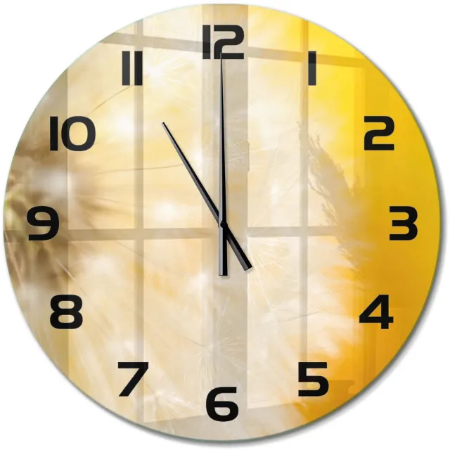 TULUP Wandklok - Paardebloem Glazen Wandklok Design - fi60 cm - Geel Klok Glas Met Opdruk - Zwarte handen - Ronde Klok - Wandklok Glas Met Motief - Decoratieve Glazen Klok