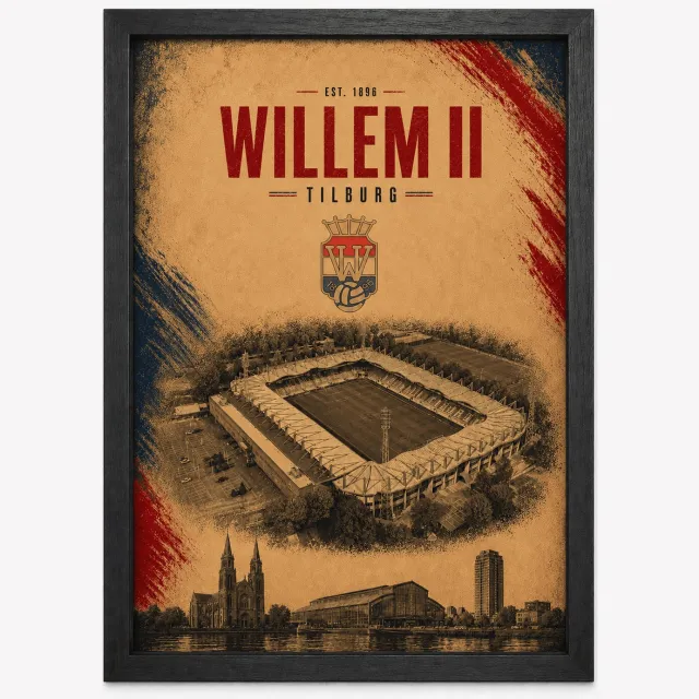 Joshimo Willem II Poster | Tilburg Voetbalposter met Stadion | Inclusief Zwarte A3 Lijst