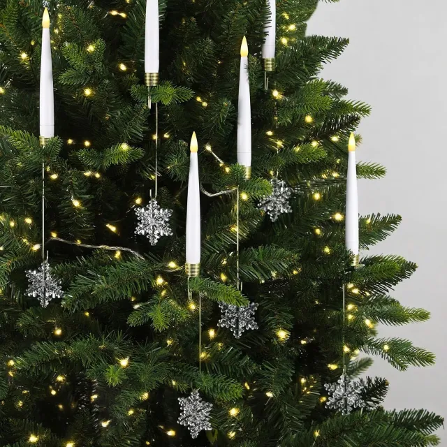 Duraxl LED-kerstboomkaarsen - 12 stuks - Met sneeuwvlokhaken Wit
