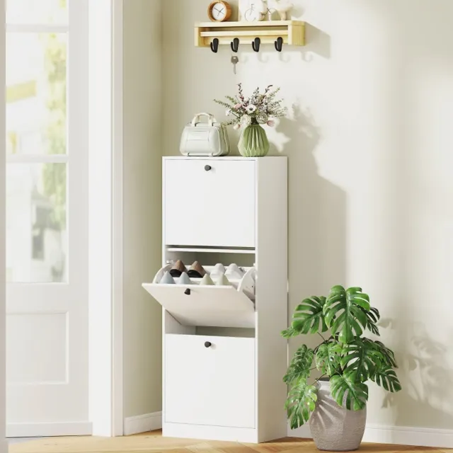 CHICFURN Schoenenkast - 12 paar schoenen - 3 kleppen - Smal - Wit