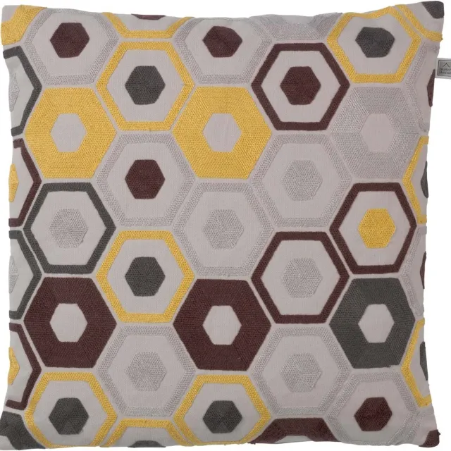 Dutch Decor PIEN - Sierkussen geborduurd 45x45 cm - zand - geel bruin - grijs - retro - Inclusief binnenkussen