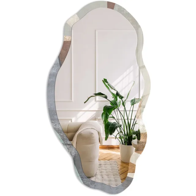 Coloray Organische Vormen Spiegel - Bruin Moderne Rechthoekige Wandspiegel - Organische Spiegel - Woonkamer, Kantoor, Slaapkamer - Geometrisch - 45x90 cm - Totale afmeting 52x97 cm Organische Vormen, Bruin