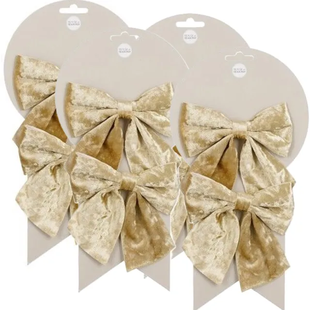 Mica Decorations Kerst ornamenten strikken - 8x st - champagne - 12 x 13 cm - kerstboomstrikjes