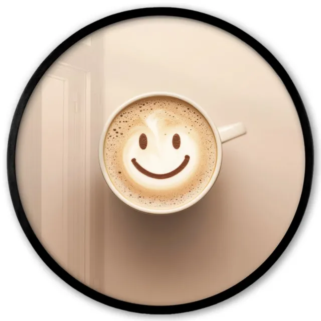 FrameYourWall Poster in lijst Rond - Fotolijst 40x40 cm - Posters - Koffie - Melkschuim - Lach - Beige - Ronde posterlijst zwart - Decoratie - Wanddecoratie woonkamer - Muurdecoratie slaapkamer