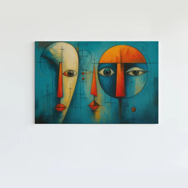 Trendex Global Canvas Schilderij - Geometrische Gezichten - Wanddecoratie - 90x60x2 cm Blauw