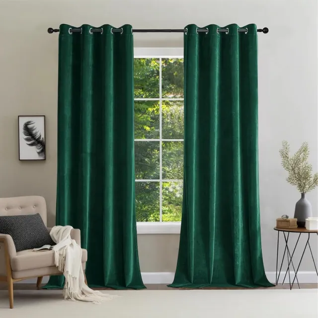 CUCRAF Set van 2 Opaque Gordijnen met Oogjes, 240 x 132 cm Groen