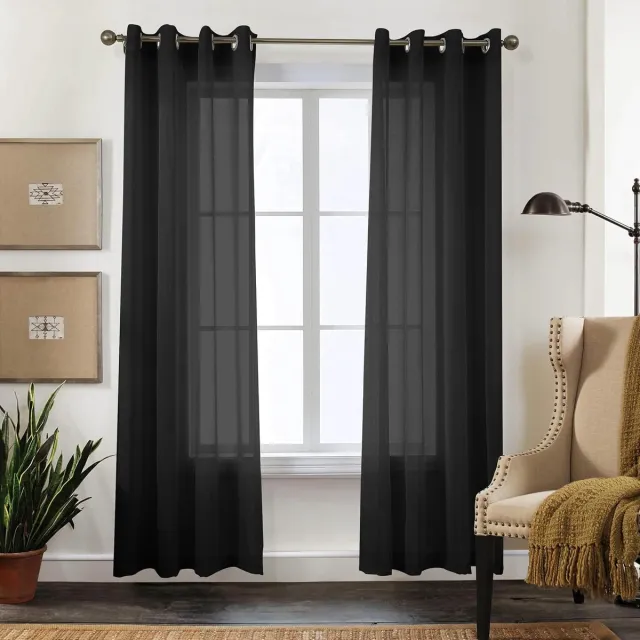 CUCRAF Semi-transparant netgordijn - privacy en lichtfiltering - set van 2 - linnenlook - 140 x 245 cm Zwart