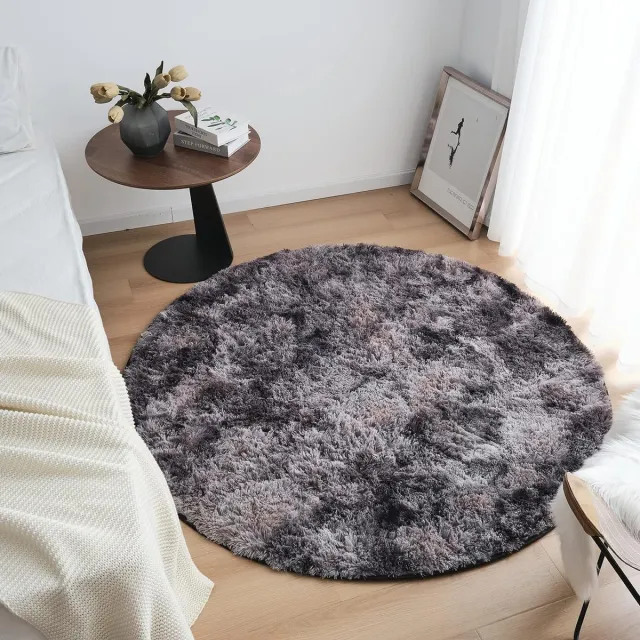 CHOSHOME Round Batik Fluffy Rug Living Room High Pile Washable Round Rug Round Living Room Shaggy Modern Soft Large Non-Slip Washable Rug , Dark Grey/Black Donkergrijs