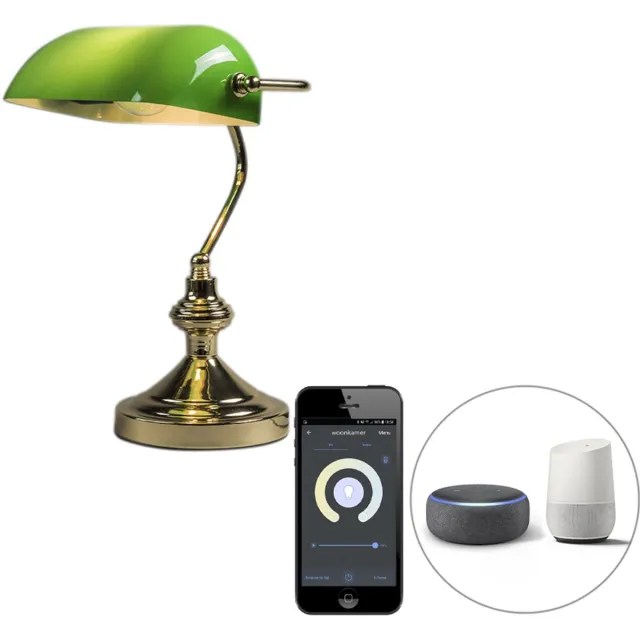 QAZQA banker - Retro Dimbare LED Smart Notarislamp | Bankierslamp incl. wifi met Dimmer - 1 lichts - H 36 cm - Groen - Woonkamer | Slaapkamer Groen Smart LED