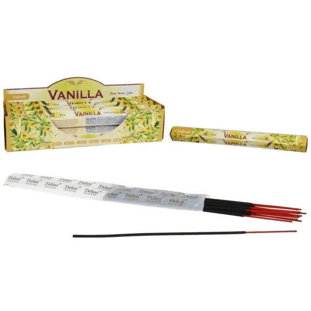 Tulasi Wierook sticks in huisgeur Vanille - 40x sticks van 22 cm - Ontspannend - 24 grams - Ontspannend - Kalmerend - stokjes Creme