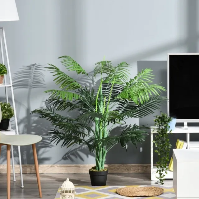 REDOM Kunstplant - Kunstmatige palm met 18 bladeren - In pot - Kunststof - Voor binnen & buiten - Groen - Ø16 x 125 cm
