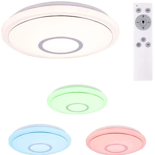 Globo Slimme LED plafondlamp met afstandsbediening dimbare slaapkamerlamp, CCT schakelende kleurverandering nachtlamp functie, 19W 1040lm 3000-6000K, DxH 40x6,5 cm Wit