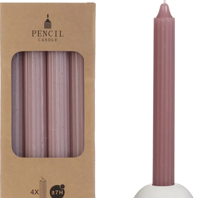 Ideas 4 Seasons Potlood kaarsen set 4 stuks dia. 2.2 x H 20 cm mauve rose - Dinerkaars - Tafelkaars roze
