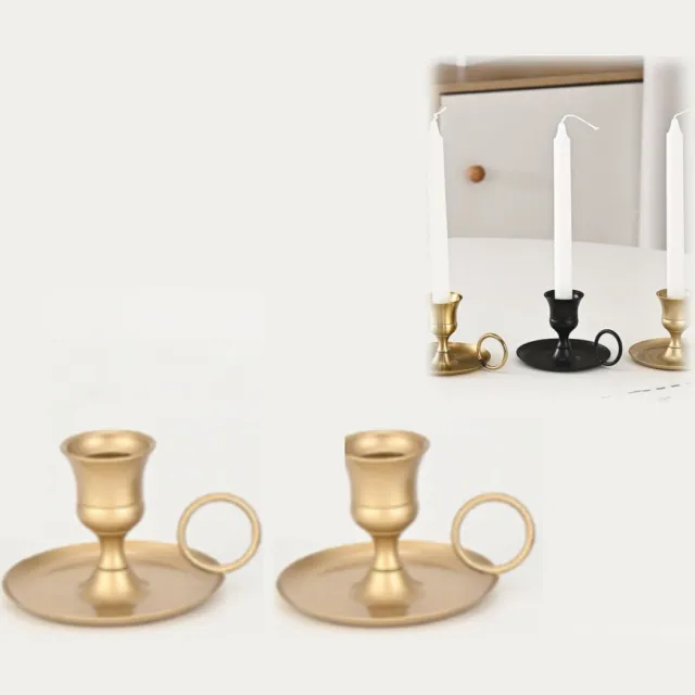 Sanorum 2 stuks - Kandelaars - Metalen kandelaars - Minimalistische stijl - Vintage - Kaarsenhouders - Ideaal voor romantische dinerdecoraties, bruiloftsarrangementen, kaarsenopstelling - Woondecoratie - gouden
