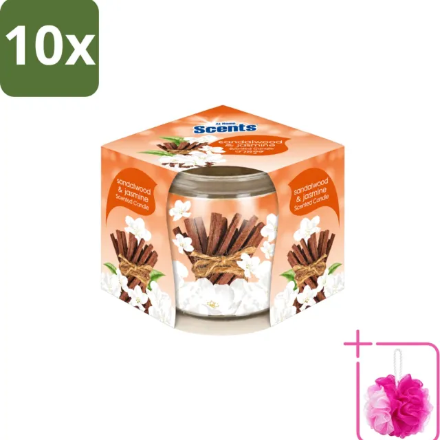 At Home 10 x At Home - Scents - Geurkaars - Sandalwood & Jasmin - 70 g - Bulkverpakking - Geurkaars - Douchemop - Sandelhout Bruin