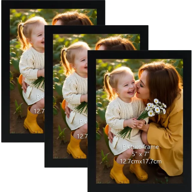 Famanu Set van 3 fotolijsten van 13 x 18 cm, zwarte PVC-lijsten voor de muur, perfect voor foto's en diploma's
