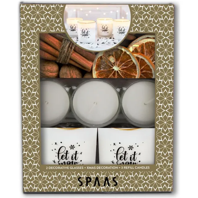 Spaas Gift box Kerst kaarsen met refill en potpourri wit