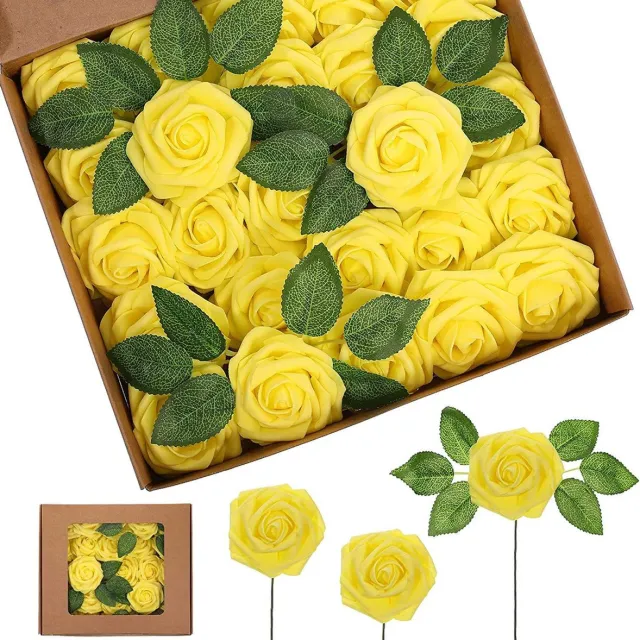 JMKA Bloemen- kunstbloemen- Rozen- kunstplanten voor binnen- kunstplant- Nepbloemen - 25 bloemen Geel