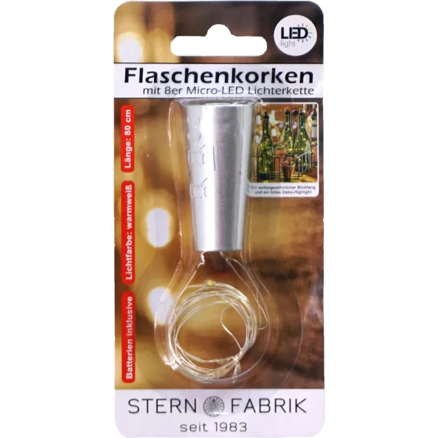 Stern fabrik flesverlichting kurk - lichtsnoer - zilver - LED - 80 cm - bottle lights
