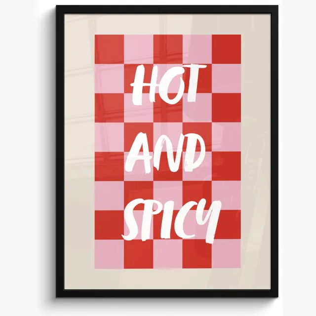 FrameYourWall Fotolijst inclusief poster - Posterlijst 50x70 cm - Posters - Hot - Spicy - Geruit - Rood - Foto in lijst - Keuken decoratie muur - Wanddecoratie accessoires - Muurdecoratie - Schilderijen Quote - Hot and spicy