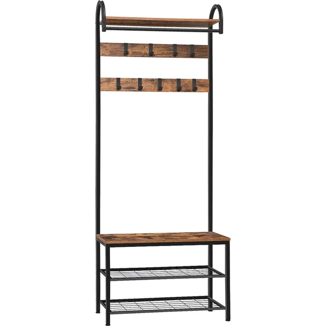 Naqsh Store kapstok Schoenenbank, Industriële garderobe met Opbergplank, Ingang Opslag Organizer, Accent Meubels met Metalen Frame, Eenvoudige montage, Hoogte 182 cm Rustiek Bruin EBF13MT01