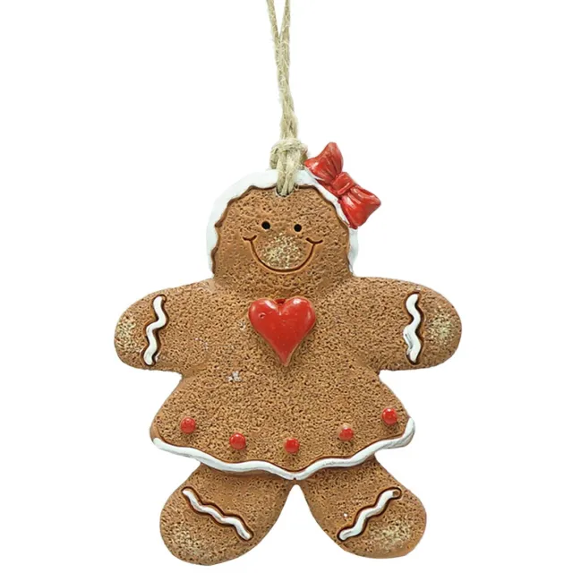 Clayre & Eef Kersthanger Gingerbread man 7x1x8 cm Bruin Polyresin