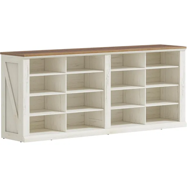 HILINSIE Shoe Bench, Shoe Rack with Seat, Bench with Storage Space, 16 Compartments, Suitable for Living Room, Hallway, Entrance, Space Saving, 30 x 104 x 60.5 cm, Retro Brown-White