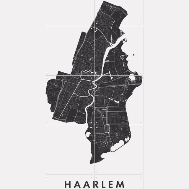 IXXI Haarlem City Map, Kunst in Kaart - 80 x 100 cm - Grote wanddecoratie en posters - Grafisch Ontwerp, Technische Tekening, Minimalisme, Line art Zwart / Monochroom / Zwart en wit