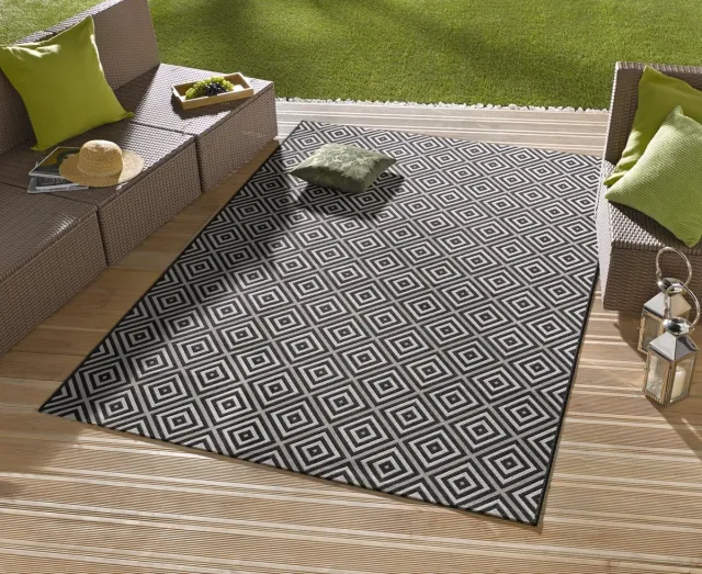flycarpets Laagpolig vloerkleed - Binnen en buitenkleed - Karo - Zwart 240x340 cm