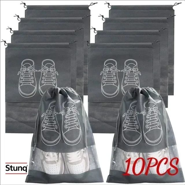 Stunq 10x Schoenenopbergzak Grijs L – Non-woven met transparant venster