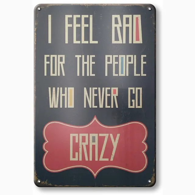 Vulders Trading I Feel Bad For People Who Never Go Crazy - Metalen Wandbord 30x20cm – Grappig Tekstbord – Vintage Retro Wanddecoratie – Mancave Woonkamer Café Bar Multi