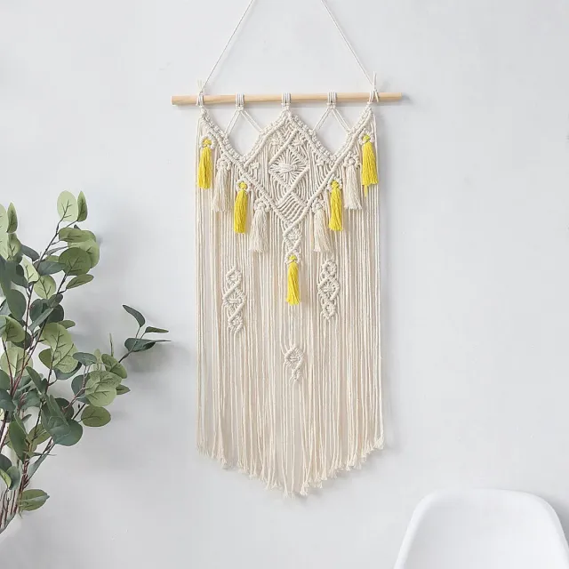YAZA Macramé Wandkleed | Handgemaakt | 100% Katoen | Hoogwaardige Kwaliteit | 40x70 cm Wit