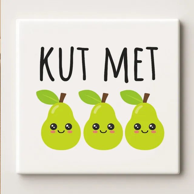 Bedruk King Grappig Peren Tegeltje - 15x15 cm Schattige Keramische Tegel met Humoristische Quote voor Thuis of Kantoor Wit