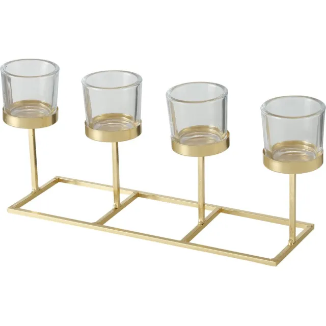 Deco by Boltze Kaarshouder - metaal - champagne goud - 33 x 11 x 16 cm - waxinelichthouder Goudkleurig